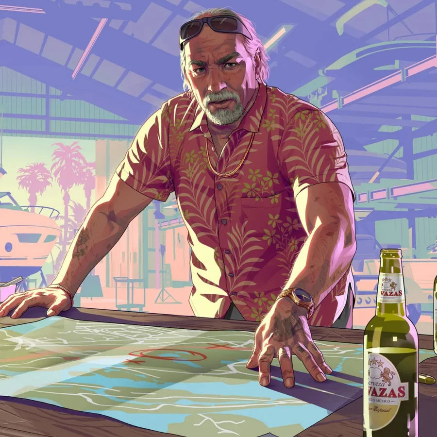 Brian Heder inspecting a Leonida coastal map in Grand Theft Auto VI